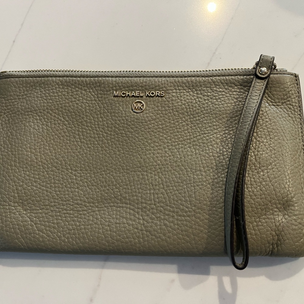 Michael Kors moss green clutch / large wristlet